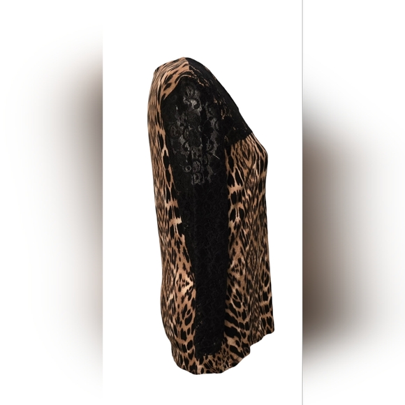 Chico's Animal Print Blouse w/ Lace Sleeves - Picture 2 of 3